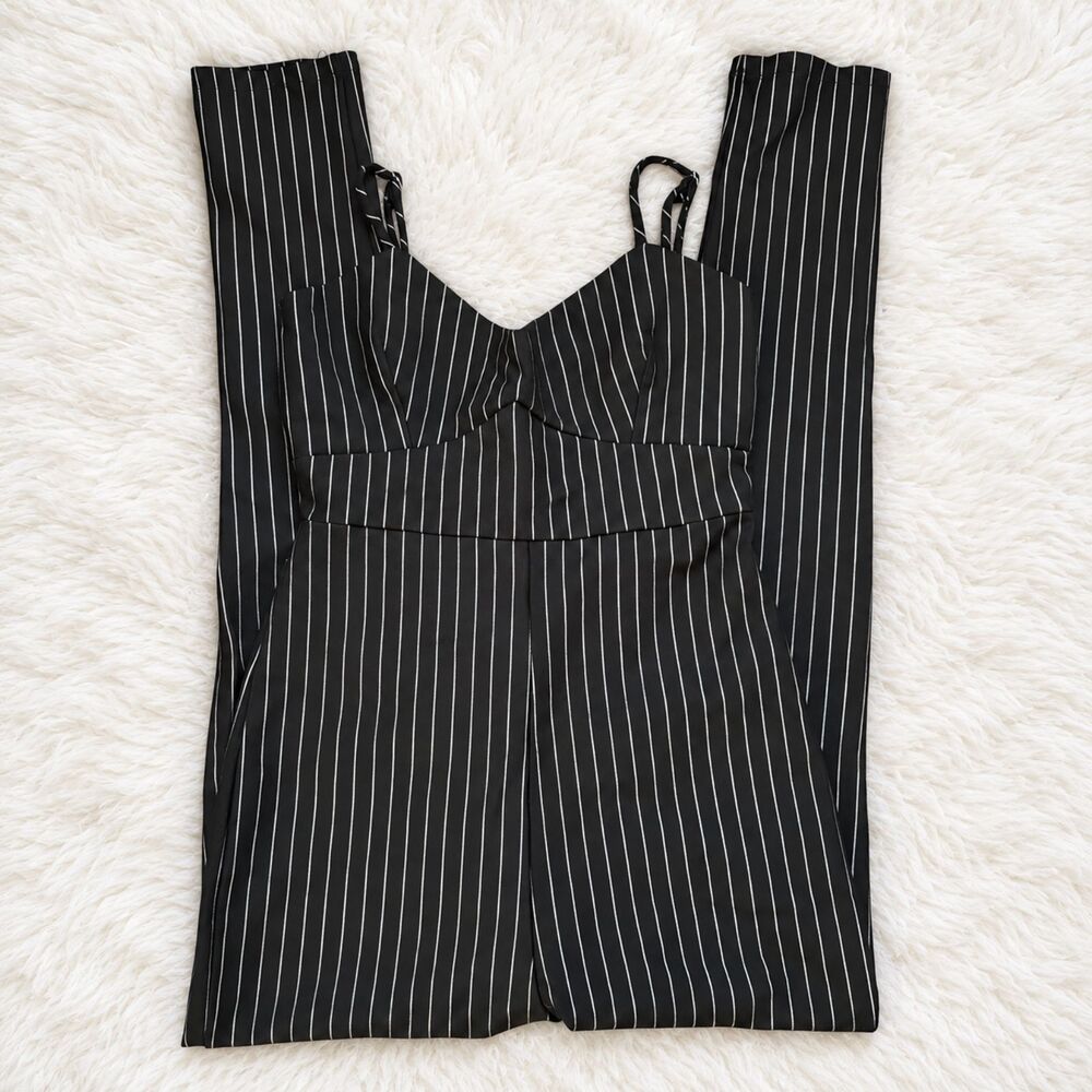 Mind Code Black Pinstripe Jumpsuit Size Medium Spaghetti Strap Y2K